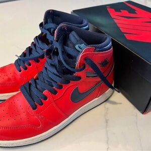 Jordan Men's Red and Navy High-Top Sneakers